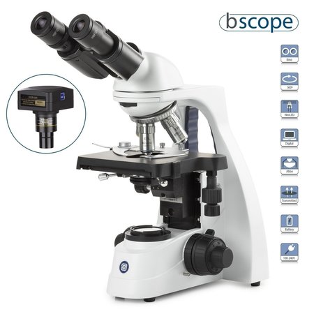 EUROMEX bScope 40X-1600X Binocular Compound Microscope w/ 5MP USB 3 Digital Camera & E-plan Objectives BS1152-EPLA-5M3